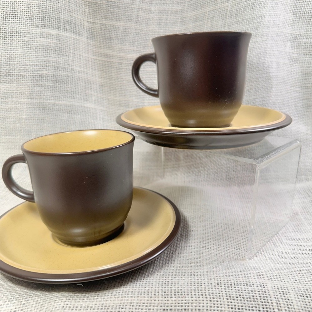 Noritake Folkstone Safari 8501 2 Cup & Saucer Sets Brown‎ Japan